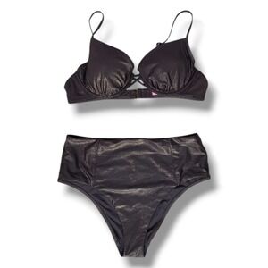 Victoria's Secret Bikini Set Brown Gold Metallic High Waist Large L Beach‎ Glam
